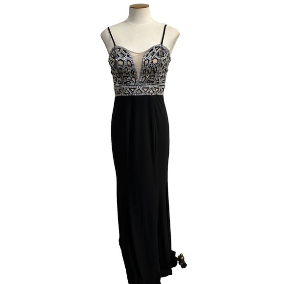 BLONDIE NITES Womens Black Mesh Zippered Cut Out Rosettes Lined Spaghetti Strap Sweetheart Neckline Full-Length Formal Mermaid Dress main image 0